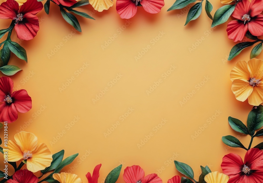 Obraz premium Colorful floral arrangement on a vibrant yellow background creating a cheerful atmosphere