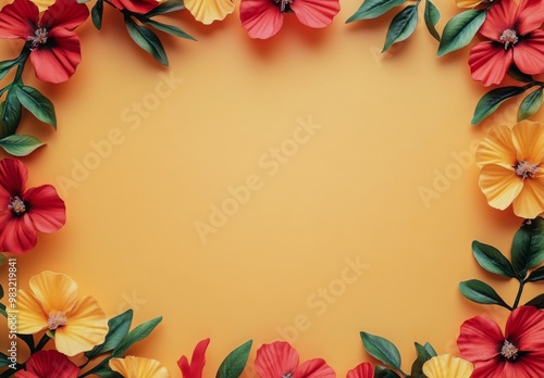 Colorful floral arrangement on a vibrant yellow background creating a cheerful atmosphere