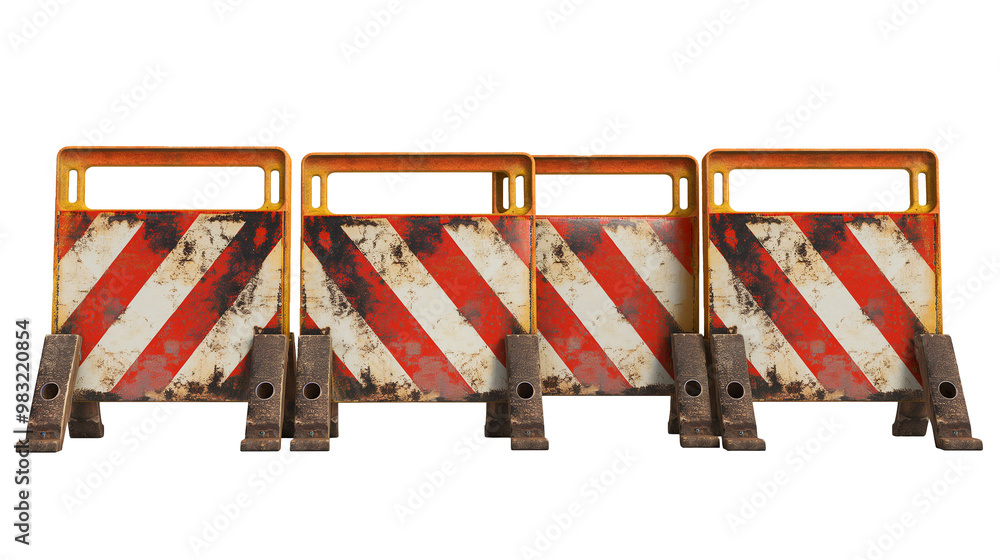 Construction striped barricades isolated on transparent and white background, cut out png Construction striped barricades isolated on transparent and white background, cut out png