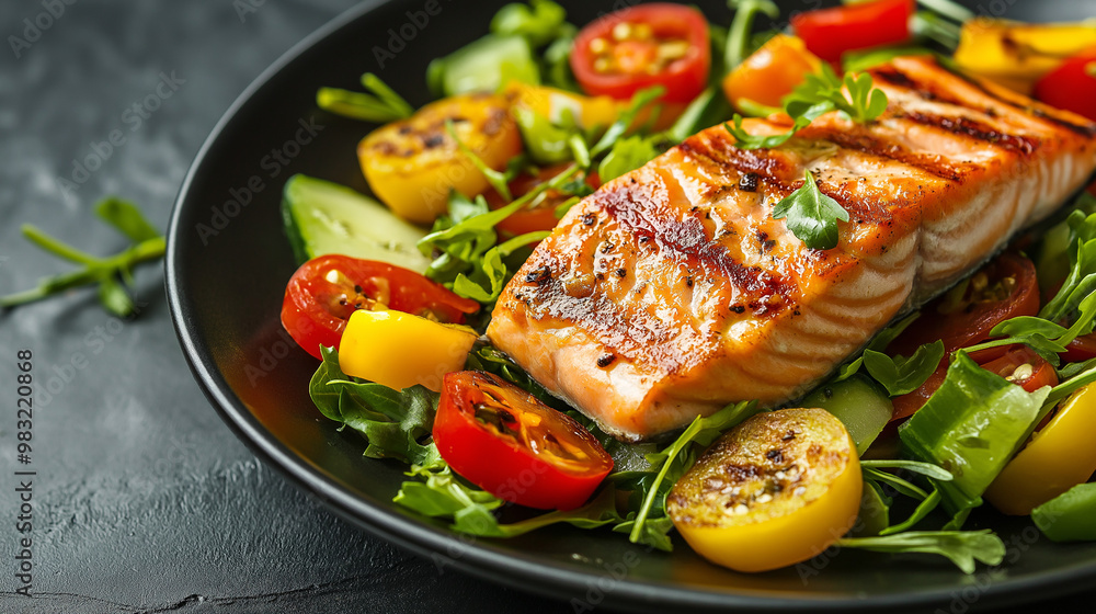 Grilled salmon fish fillet and fresh vegetable Grilled salmon fish fillet and fresh vegetable