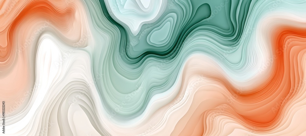 Abstract 3D Background with Smooth, Organic Shapes and Soft Gradient of Green, Orange and White Abstract 3D Background with Smooth, Organic Shapes and Soft Gradient of Green, Orange and White