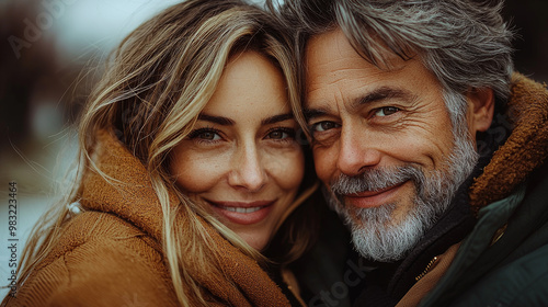 A couple looks lovingly into each other's eyes.