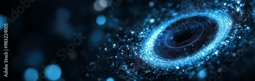 A mesmerizing display of swirling blue particles creates a cosmic vortex in d...