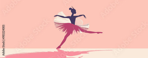 A woman in a pink tutu is dancing on a stage. The image is a cartoonish representation of a ballet dancer. The pink color of the tutu and the stage creates a sense of grace and elegance