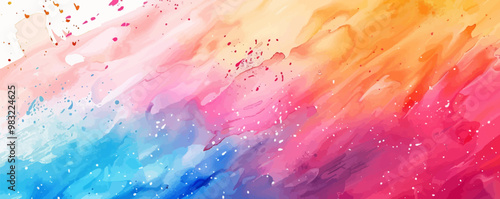 A colorful painting with a blue, red, and yellow stripe. The painting is full of splatters and has a lot of texture