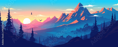 Obsidian mountain dusk, Vector flat minimalistic isolated illustration