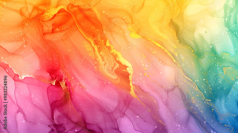 Fototapeta premium Vibrant marble ink art with colorful swirls and shimmering accents in abstract design