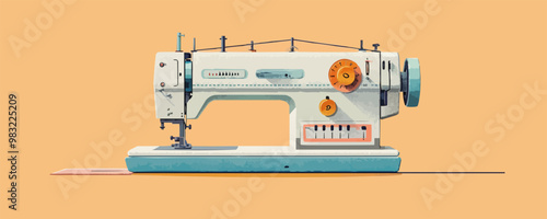 Vintage sewing machine with needle and thread Vector flat minimalistic isolated illustration