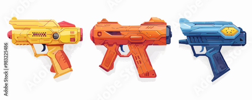 Toy ray guns on a white background. Vector flat minimalistic isolated illustration.