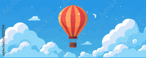 Nostalgic hot air balloon with basket Vector flat minimalistic isolated illustration