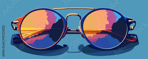 A pair of sunglasses with reflective lenses. Vector flat minimalistic isolated illustration.