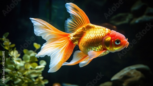 Golden Fish with Flowing Fins in Aquarium