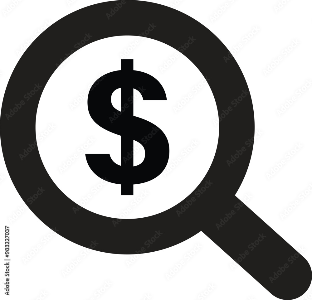 Looking for money icon . Magnifying glass with dollar icon . Money search icon vector Looking for money icon . Magnifying glass with dollar icon . Money search icon vector