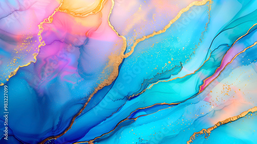 Wallpaper Mural Vibrant marble ink background with swirling blue, pink, and gold tones Torontodigital.ca