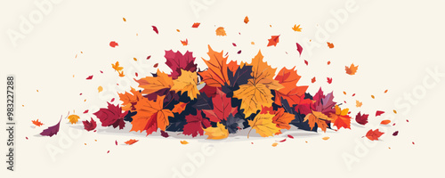 A pile of colorful autumn leaves in a park. Vector flat minimalistic isolated illustration.