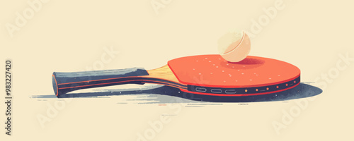 Ping pong paddle and ball on a white background. Vector flat minimalistic isolated illustration.