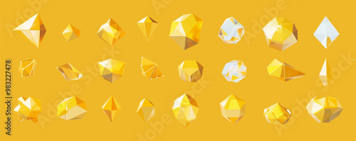 Assortment of yellow polygonal structures, Vector flat minimalistic isolated illustration