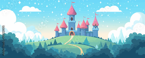 Knight's castle on a hill Vector flat minimalistic isolated illustration