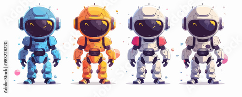 Toy cyborgs on a white background. Vector flat minimalistic isolated illustration.