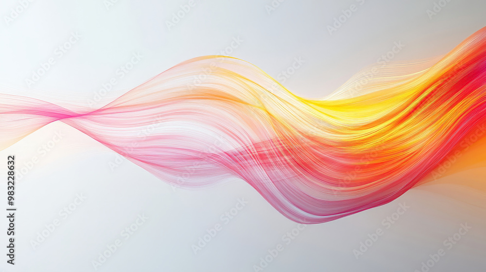 Fototapeta premium A blend of multicolored lines and soft gradients in shades of red, yellow, and orange on a light gray background, creating a sense of motion and energy.