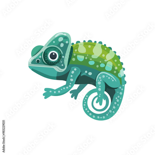 Cute chameleon icon flat on white isolated background, vector design.