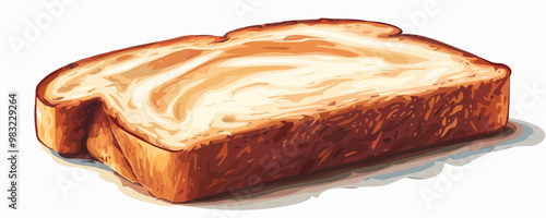 A slice of bread with a toasted crust and a soft center, resting on the white background. Vector flat minimalistic isolated illustration.