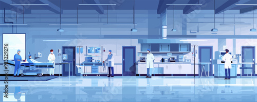 Medical staff at the intensive care unit in a hospital. Vector flat minimalistic isolated illustration.