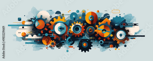 Quirky steampunk gadget with gears and cogs Vector flat minimalistic isolated illustration