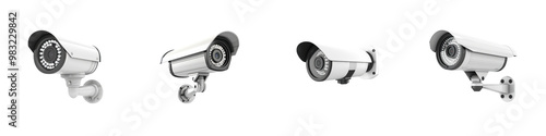 Set of CCTV security camera isolated on transparent background