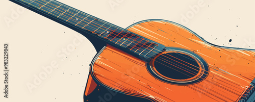 A guitar, its strings strummed to create harmony, a symbol of passion and creativity, set against a plain white surface. Vector flat minimalistic isolated illustration.