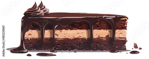 A decadent chocolate cake with layers of chocolate frosting, representing the indulgence of sweets, the celebration of special occasions, and the joy. Vector flat minimalistic isolated illustration.