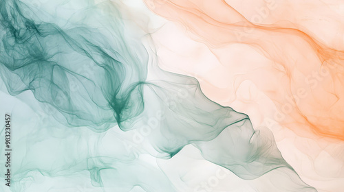 Wallpaper Mural Soft trails of smoky mint green and pale peach gently drift across the background, creating a calming, serene abstract effect with delicate transitions. Torontodigital.ca