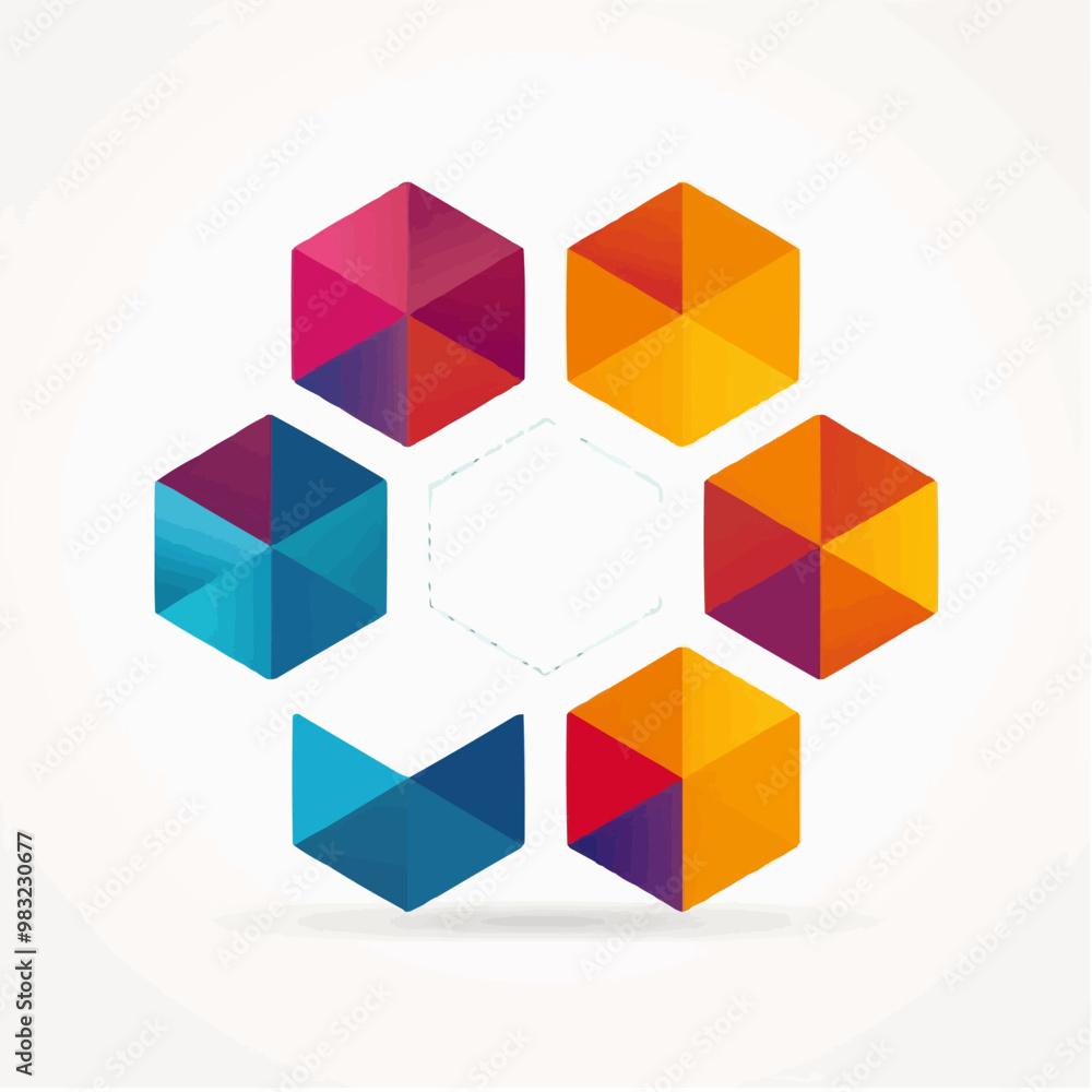 Abstract hexagon icon flat on white isolated background, vector design. Abstract hexagon icon flat on white isolated background, vector design.