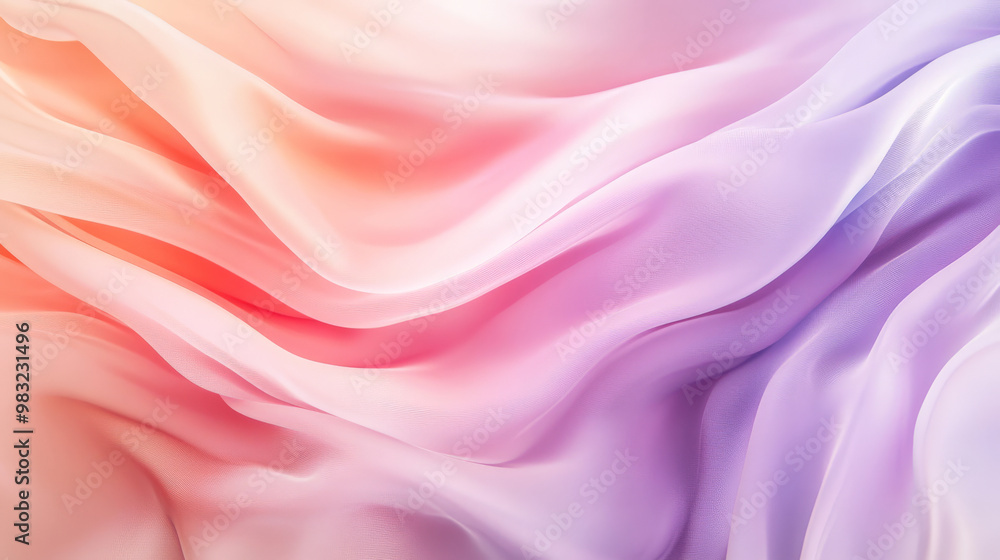 Fototapeta premium Gentle, flowing colors of light coral and soft lavender blending in fluid waves, creating a delicate, abstract background.