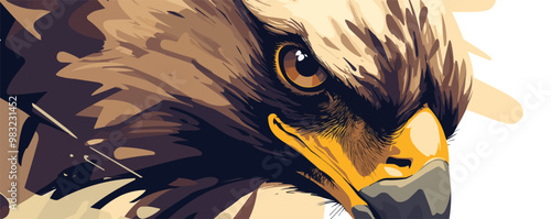 Close-up of an eagle's head with piercing eyes. Vector flat minimalistic isolated illustration