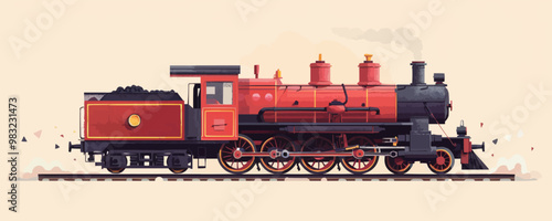 Nostalgic model train with locomotive Vector flat minimalistic isolated illustration