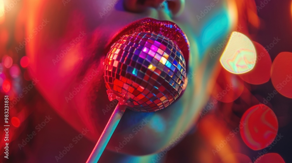 A person holds a shiny disco ball on a stick, ready to add some sparkle to the party A person holds a shiny disco ball on a stick, ready to add some sparkle to the party