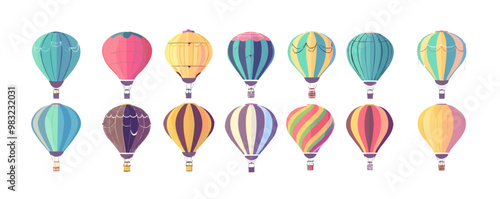 Colorful hot air balloon set, Vector flat minimalistic isolated illustration