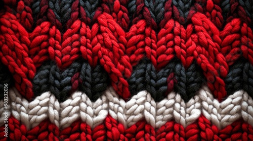 Textured knit pattern in red, black, and white colors perfect for winter garm...