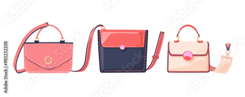 Compact wristlet with decorative elements, Women's handbags collection on white background, Vector flat minimalistic isolated illustration