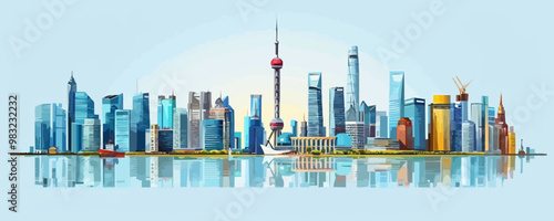 Modern city skyline with diverse buildings and landmarks Vector flat minimalistic isolated illustration