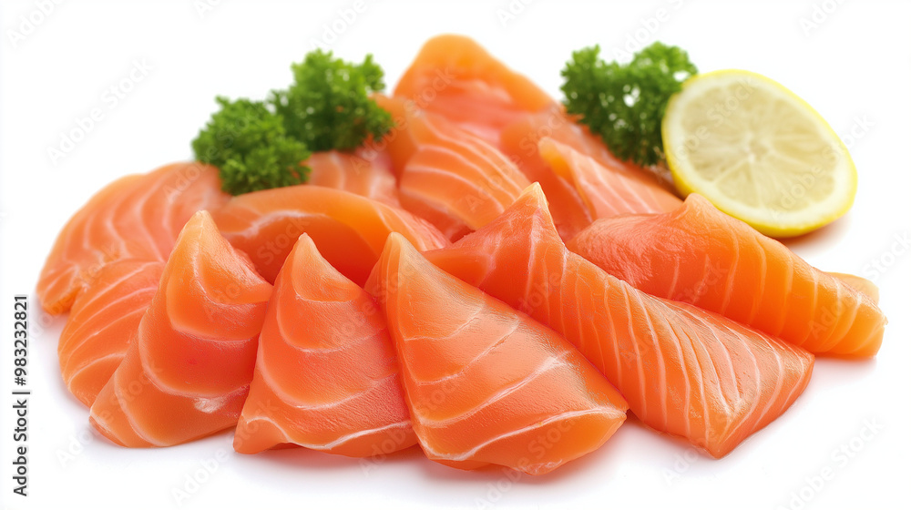 smoked salmon fillet with dill and lemon isolated on white background smoked salmon fillet with dill and lemon isolated on white background