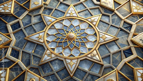 Intricate Geometric Mosaic with Gold and Marble Patterns