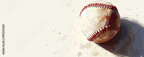 A baseball with red stitching and a leather cover, lying on the white background. Vector flat minimalistic isolated illustration.