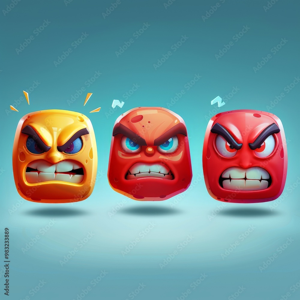 UI HUD 3D game icons of angry face rage anger cartoony stylized simple ...