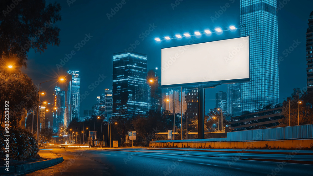 Blank Billboard in Urban Nightscape Blank Billboard in Urban Nightscape
