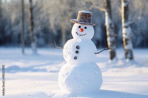 Snowman in a Snowy Winter Landscape