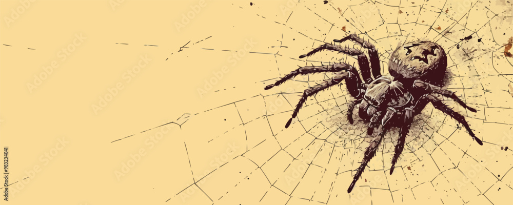 Obraz premium Spider on web. vector simple illustration