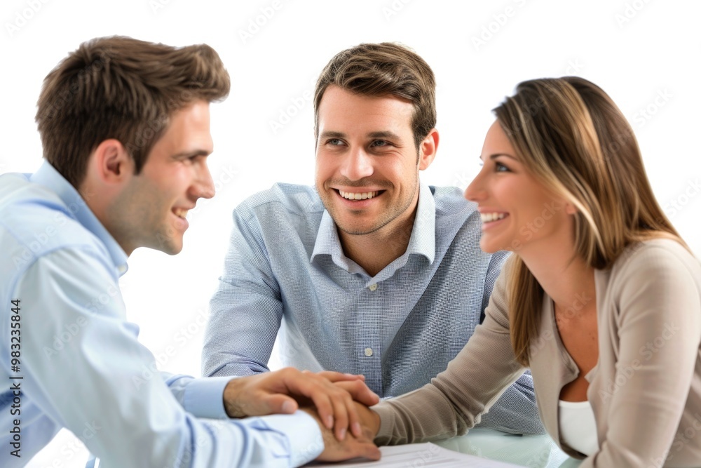 Man and woman shake hands at a business meeting table, discussing partnership or deal Man and woman shake hands at a business meeting table, discussing partnership or deal