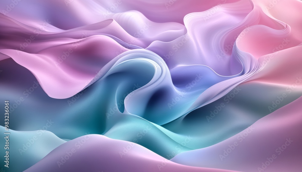 Fototapeta premium Pastel Dreamscape, a 3D abstract background of intertwining waves in pink, green, and lavender.